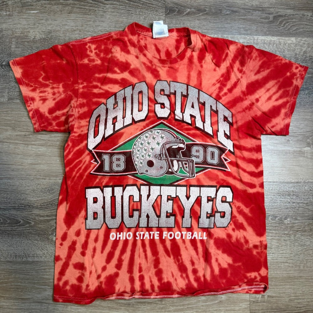 Y2K Ohio State Buckeyes 47 Brand Tie Dye Football T-Shirt Mens M Red Orange
